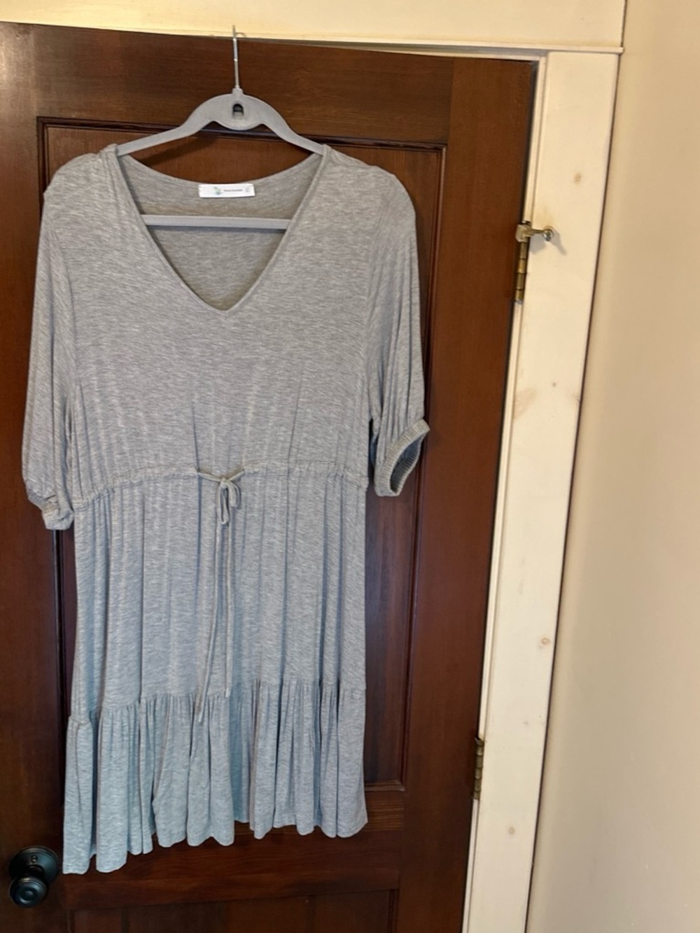 Casual V-Neck Drawstring Tiered Women’s Dress - Light Gray